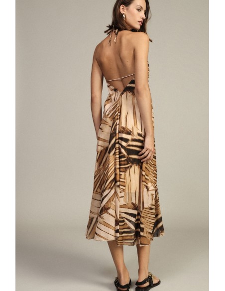 Robe longue à imprimé géométrique avec décolleté à nouer Dixie
