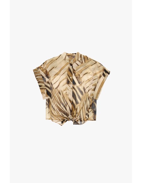 Dixie cropped shirt met knoop aan de voorkant en korte mouwen