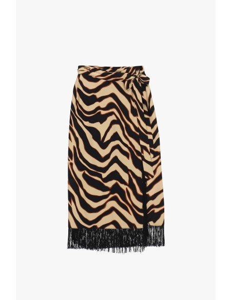 Jupe midi à imprimé animalier avec franges Dixie