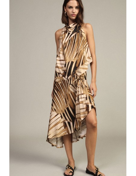 Jupe midi asymétrique à imprimé feuilles Dixie
