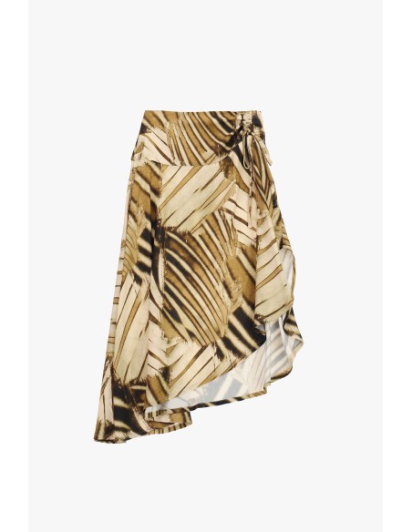 Jupe midi asymétrique à imprimé feuilles Dixie