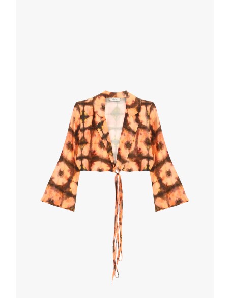 Dixie cropped blouse met print en knoop aan de voorkant