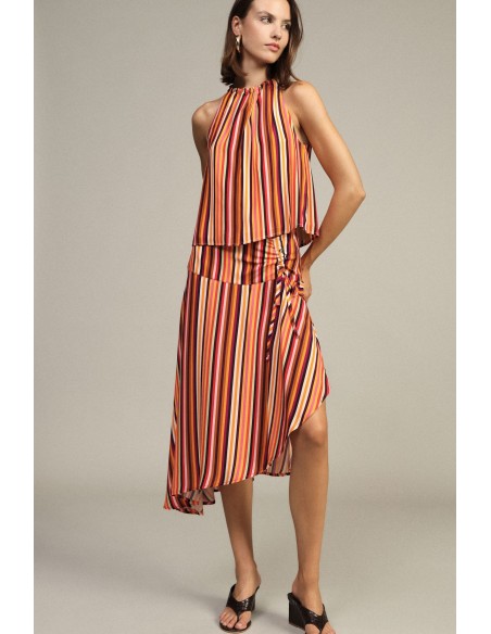 Jupe courte asymétrique à rayures avec nœud Dixie