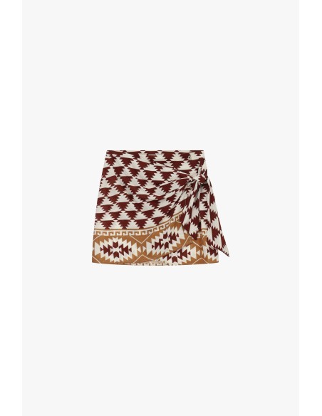 Korte rok met geometrisch patroon en zijknoop Dixie