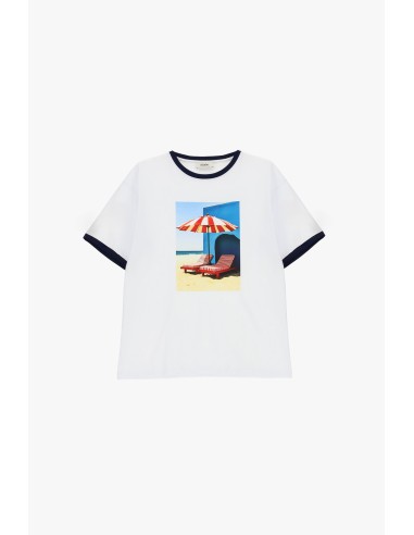 T-shirt à col rond avec imprimé photo et bordures contrastantes Dixie