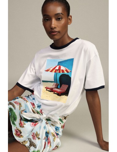 T-shirt à col rond avec imprimé photo et bordures contrastantes Dixie