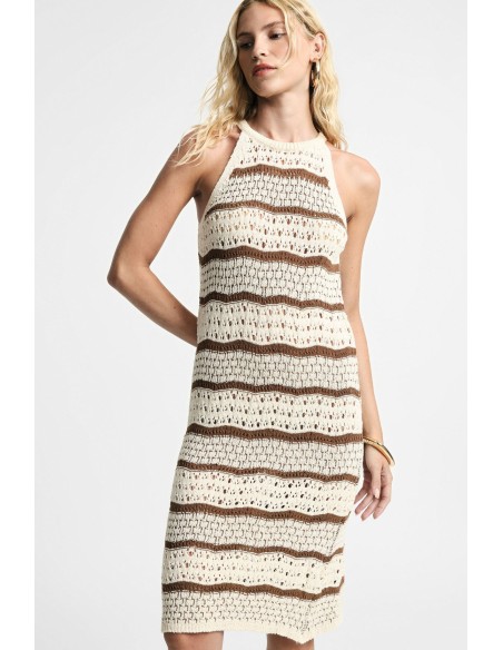 Robe midi rayée ajourée sans manches, s’il vous plaît