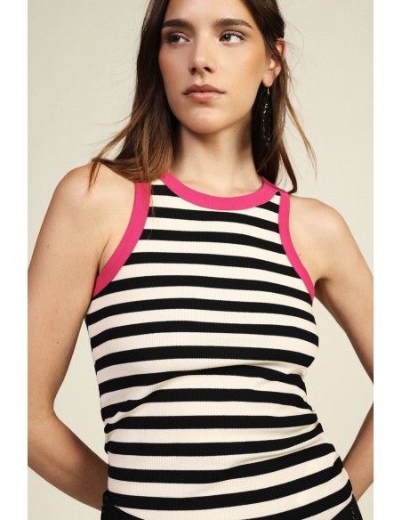 Top rayé sans manches avec bordures contrastantes Dixie