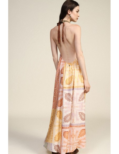 Robe longue à imprimé patchwork avec encolure nouée Dixie