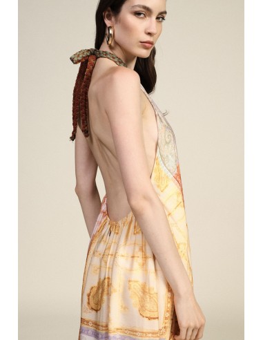 Robe longue à imprimé patchwork avec encolure nouée Dixie