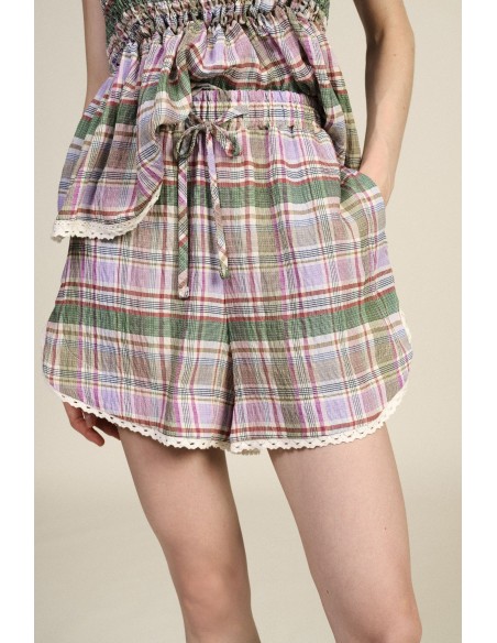 Geruite shorts met trekkoord en geborduurde rand van Dixie