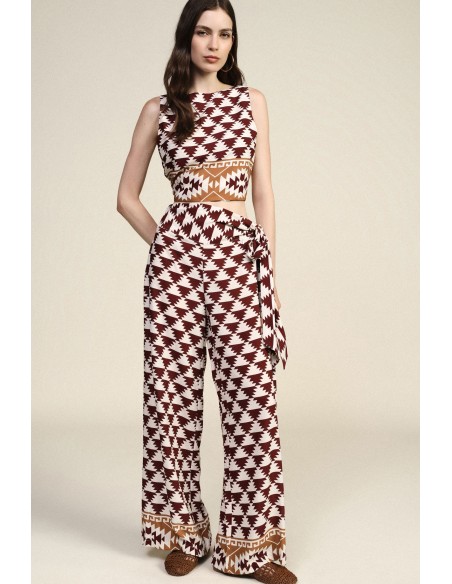 Pantalon palazzo à imprimé géométrique avec ceinture latérale Dixie