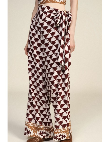 Palazzo-broek met geometrische print en ceintuur aan de zijkant Dixie