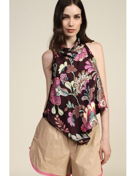 Top à motif floral et encolure à nouer Dixie