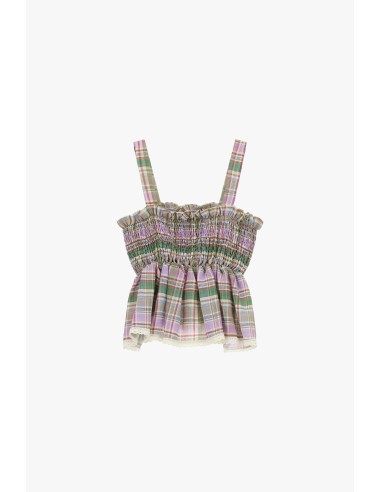 Top met ruitpatroon, spaghettibandjes en gerimpelde details Dixie