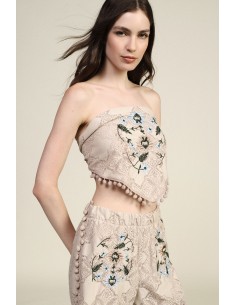 Top bandana avec broderie florale et détails à pompons Dixie