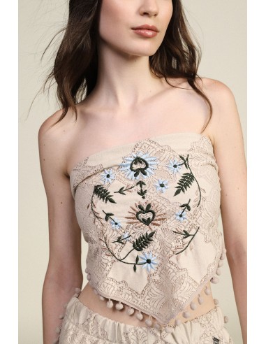 Bandana-top met bloemenborduursel en kwastjesdetails van Dixie