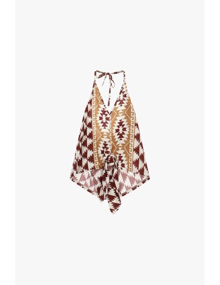 Top à encolure nouée à motif géométrique Dixie