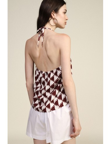 Top à encolure nouée à motif géométrique Dixie