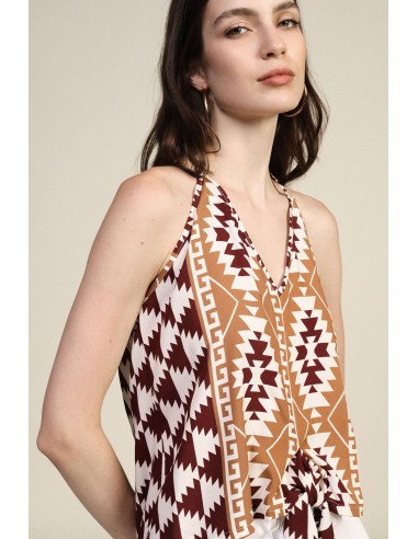 Top à encolure nouée à motif géométrique Dixie