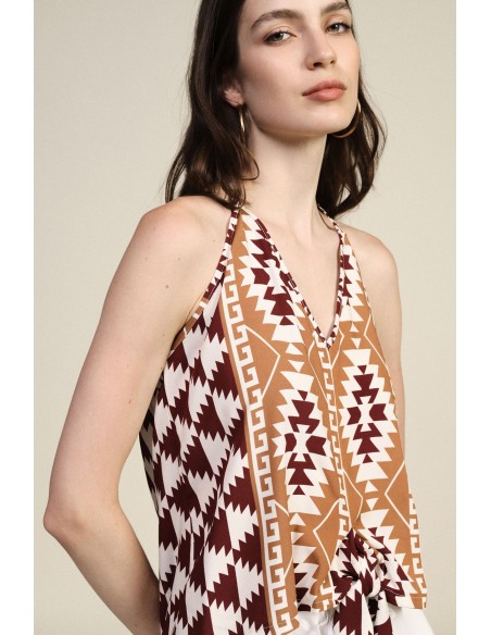 Top à encolure nouée à motif géométrique Dixie