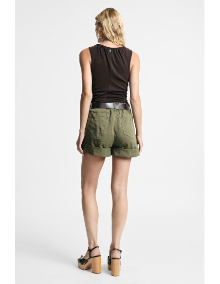 Regular-fit shorts met tailleband en omslag Please
