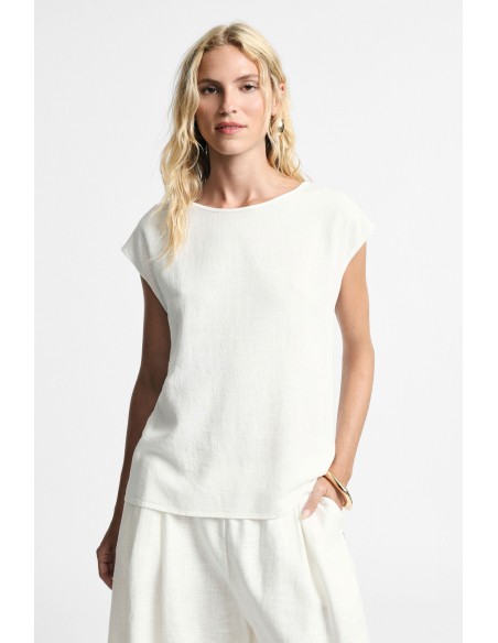 Boxy fit-top met verlaagde schouders en ronde hals, alstublieft