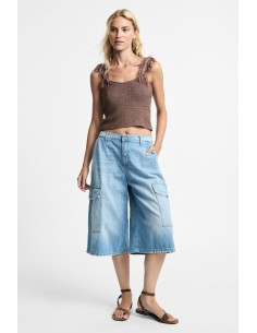 Shorts cargo en denim à jambes larges et poches latérales Please