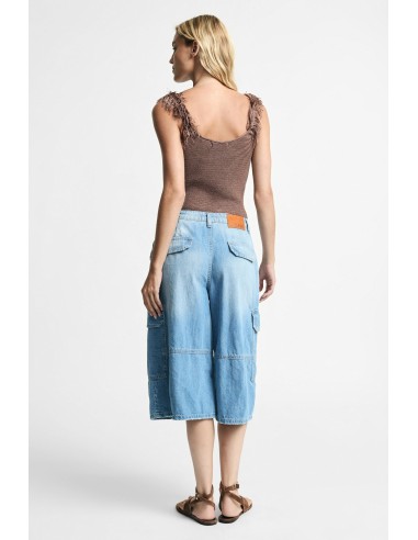 Shorts cargo en denim à jambes larges et poches latérales Please