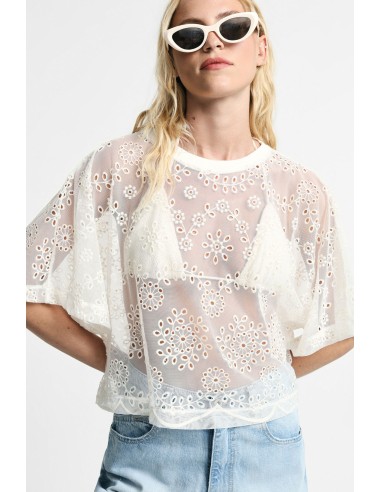 Top boxy avec broderie florale et bord festonné Please