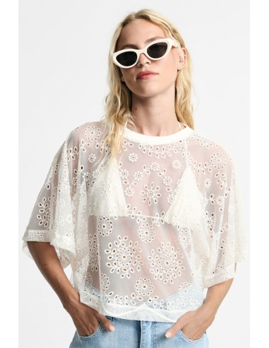 Top boxy avec broderie florale et bord festonné Please