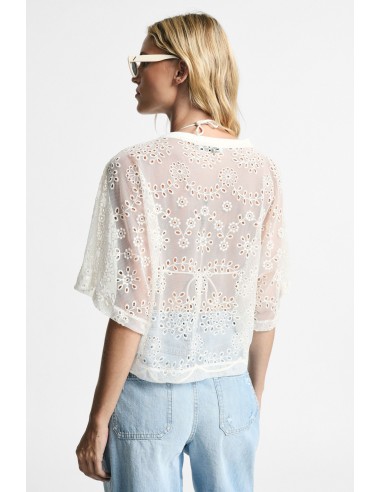 Top boxy avec broderie florale et bord festonné Please