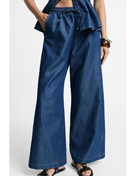 Pantalon palazzo à taille élastique avec cordon de serrage Please