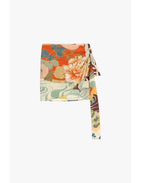 Jupe courte à motif floral avec nœud sur le côté « Dixie »
