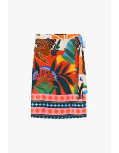 Jupe portefeuille à motif tropical mi-longue Dixie