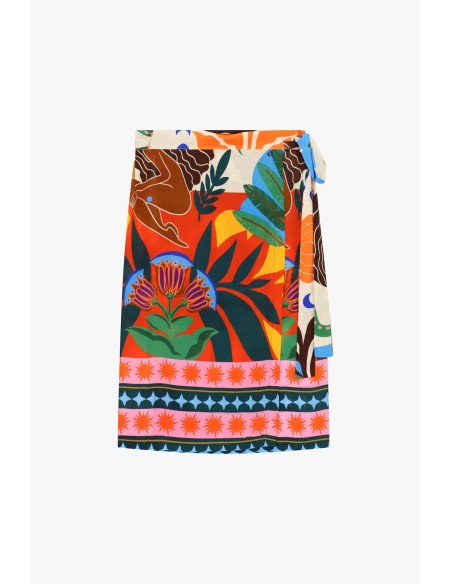 Jupe portefeuille à motif tropical mi-longue Dixie