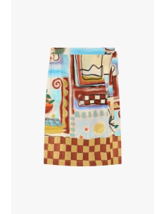 Dixie korte rok met geometrisch patroon en gestrikte tailleband