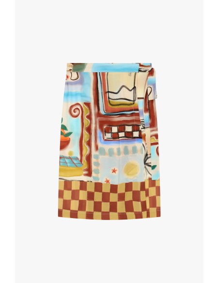 Dixie korte rok met geometrisch patroon en gestrikte tailleband