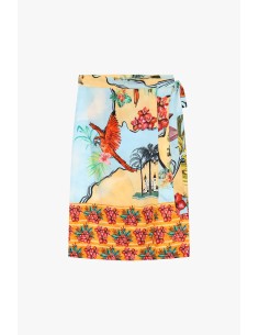 Jupe portefeuille à imprimé tropical avec perroquets Dixie