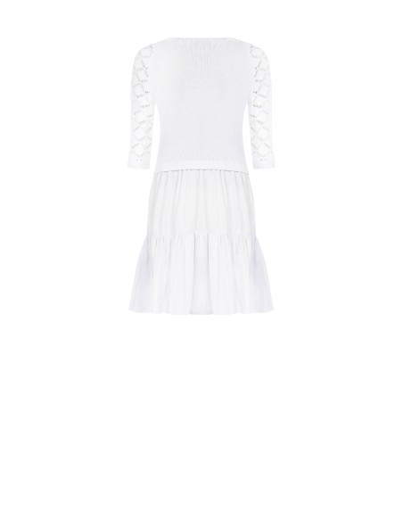Robe courte effet 2 pièces avec jupe trapèze en coton à volants et top crochet Rinascimento
