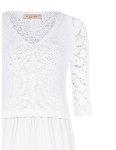 Robe courte effet 2 pièces avec jupe trapèze en coton à volants et top crochet Rinascimento
