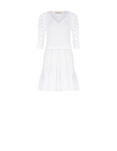 Korte jurk met 2-delige look, katoenen rok met ruches en gehaakte top, Rinascimento