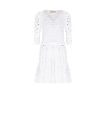 Korte jurk met 2-delige look, katoenen rok met ruches en gehaakte top, Rinascimento