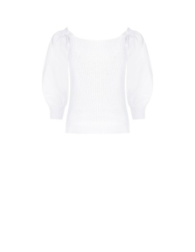 Top en maille torsadée en mélange de coton avec manches bouffantes en popeline Rinascimento