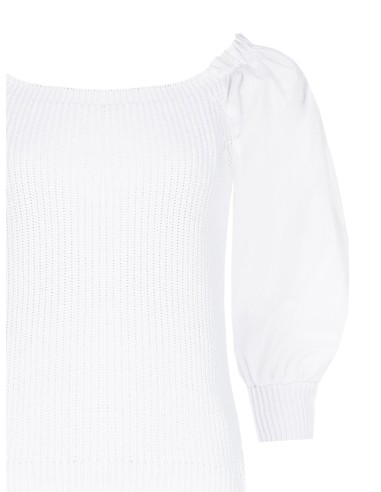 Top en maille torsadée en mélange de coton avec manches bouffantes en popeline Rinascimento