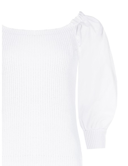 Top en maille torsadée en mélange de coton avec manches bouffantes en popeline Rinascimento