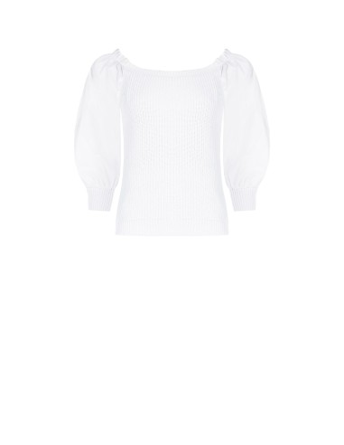 Top en maille torsadée en mélange de coton avec manches bouffantes en popeline Rinascimento