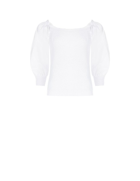 Top en maille torsadée en mélange de coton avec manches bouffantes en popeline Rinascimento