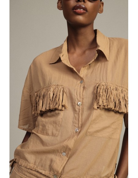 Cropped shirt met zakken, franjes en korte mouwen Dixie