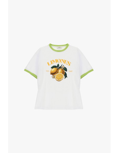 T-shirt à col rond imprimé agrumes et bordures contrastantes Dixie